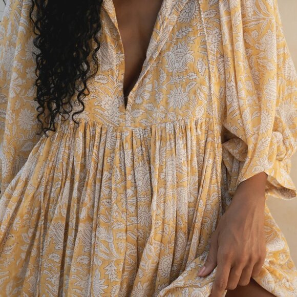 Daughters Of India Kyra Mini Dress Floral 100% Cotton Dress Boho Style - Picture 3 of 8